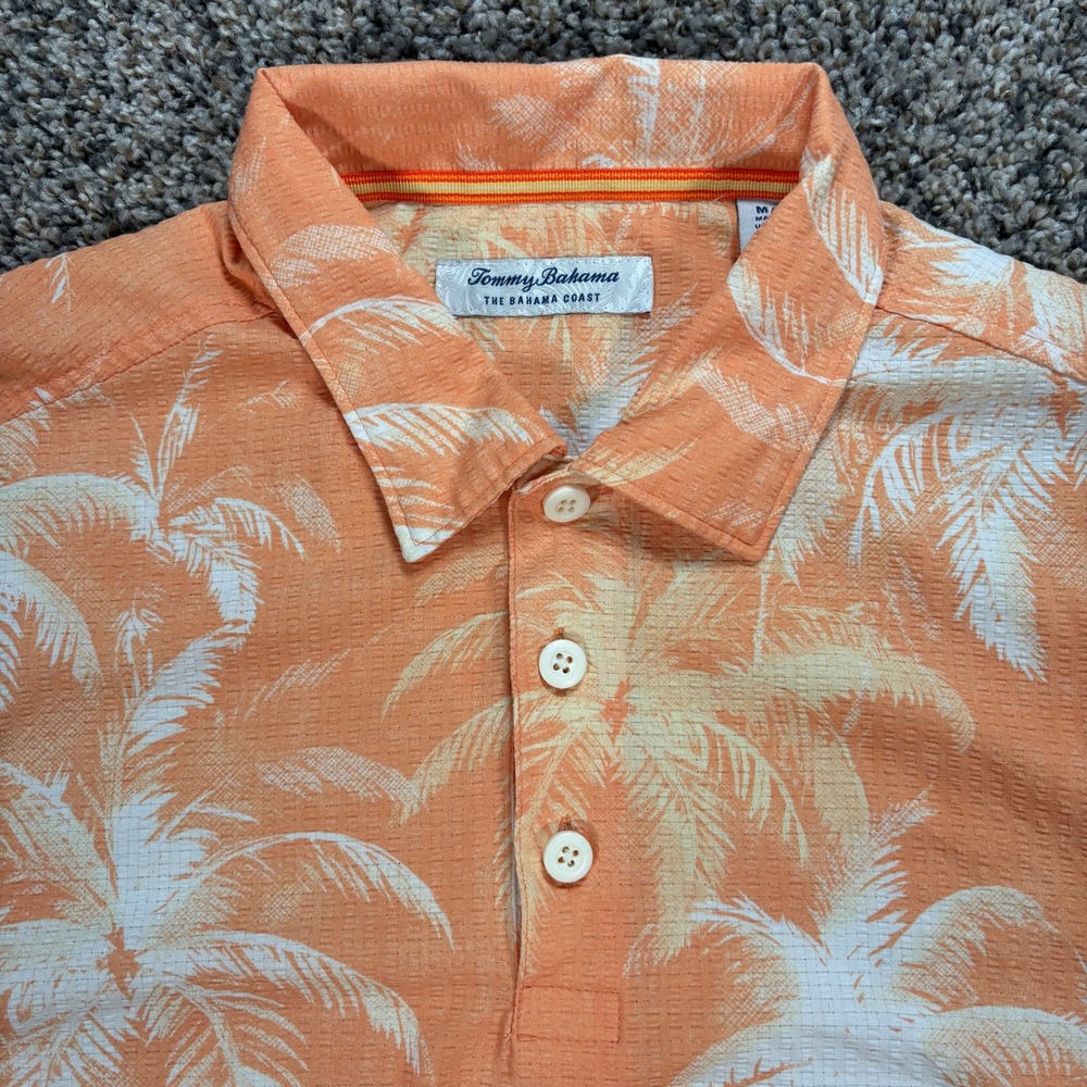 Tommy Bahama The Bahama Coast Men's Medium Polo Shirt Palm Tree Print Orange